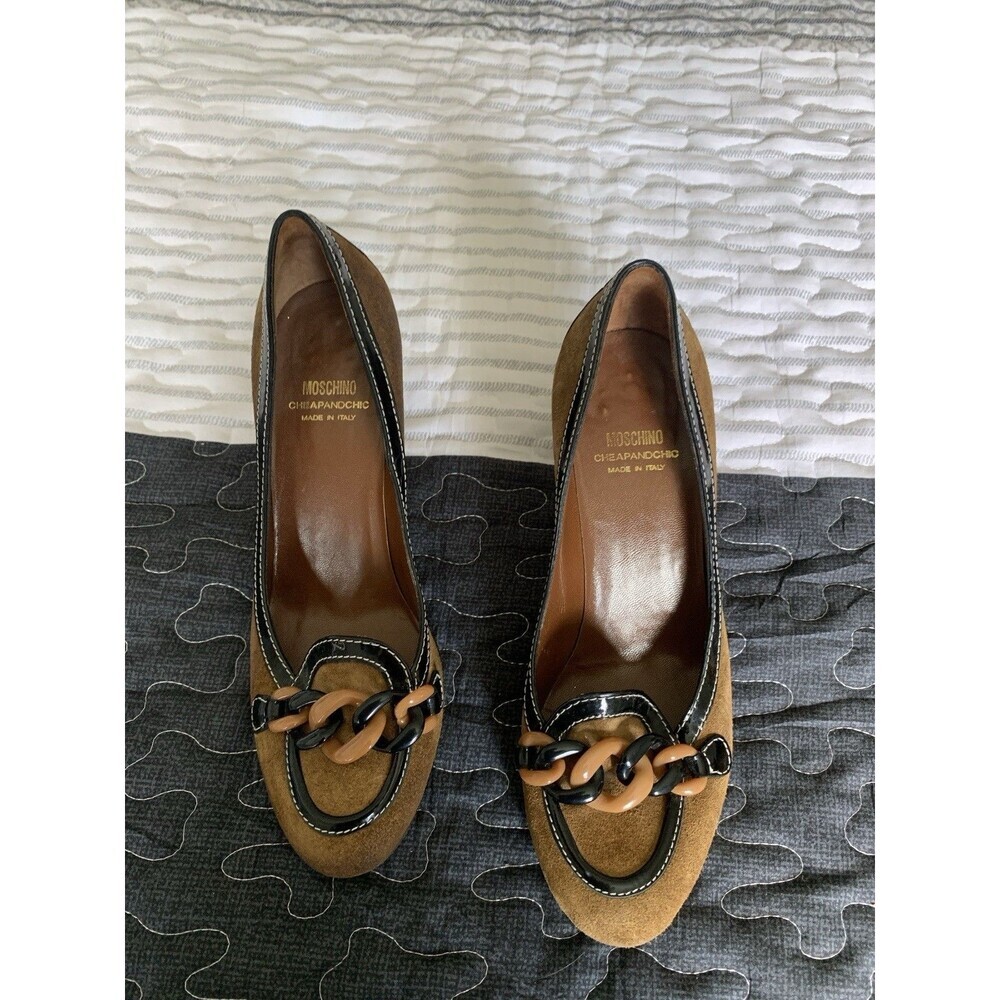Moschino Cheap and Chic Women Pumps Brown Suede Chain High Heels Size 38